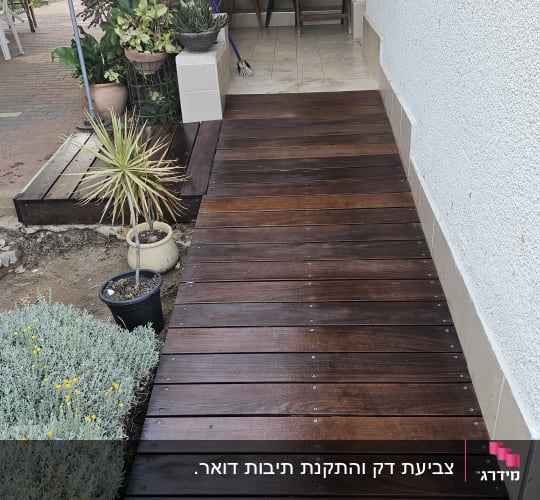 שביל עץ חדש עם ברגים חשופים